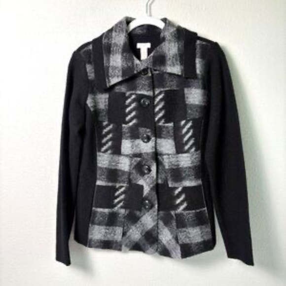 Chico's Black & White Long Sleeve Blazer/Jacket - Picture 1 of 8